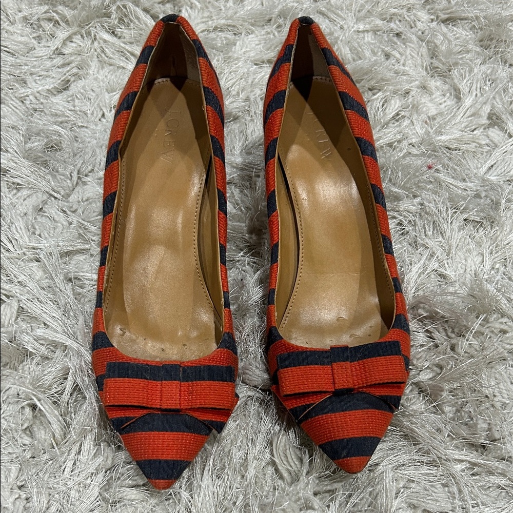 J.Crew Striped Red and Navy Blue Bow Women's Heels - Picture 2 of 6